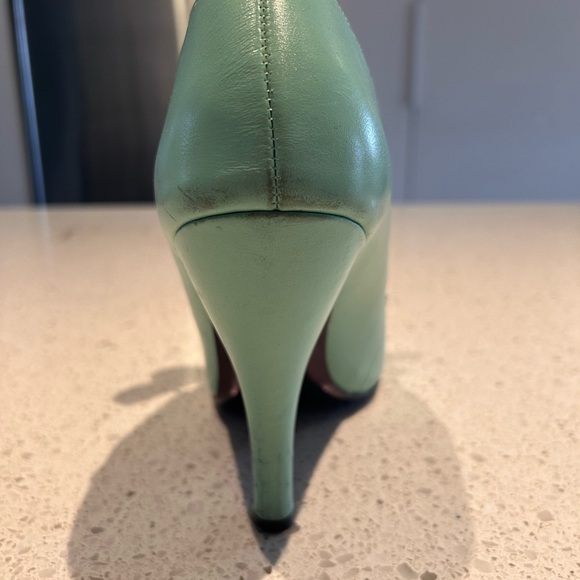 Mint leather heels with velvet bow - Picture 4 of 4